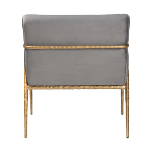 Baxton Studio Baxton Ilmari Velvet Lounge Chair — Hand‑Forged Hammered Metal Frame, Deep Seat, Plush Velvet Comfort FUR6887-Upholstered/Metal Frame-CC