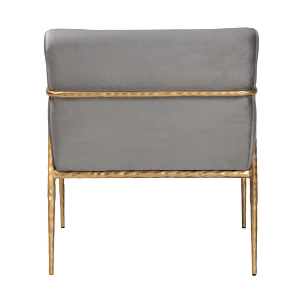Baxton Studio Baxton Ilmari Velvet Lounge Chair — Hand‑Forged Hammered Metal Frame, Deep Seat, Plush Velvet Comfort FUR6887-Upholstered/Metal Frame-CC