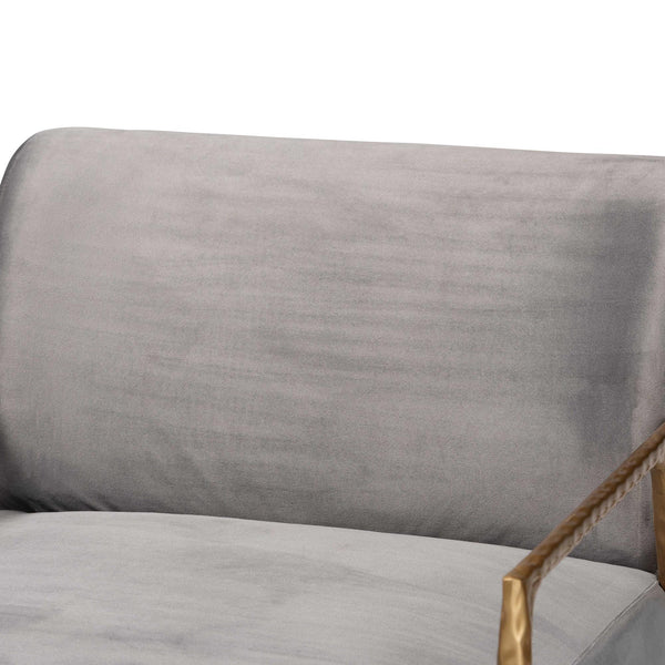 Baxton Studio Baxton Ilmari Velvet Lounge Chair — Hand‑Forged Hammered Metal Frame, Deep Seat, Plush Velvet Comfort FUR6887-Upholstered/Metal Frame-CC