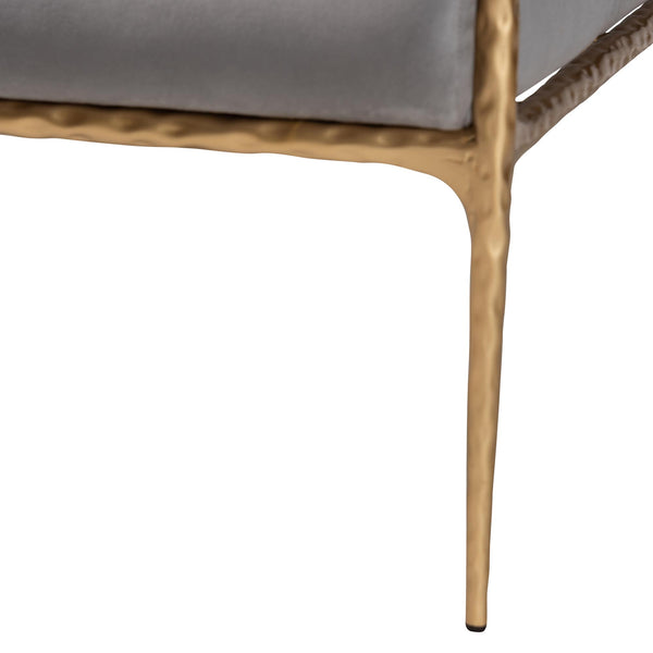 Baxton Studio Baxton Ilmari Velvet Lounge Chair — Hand‑Forged Hammered Metal Frame, Deep Seat, Plush Velvet Comfort FUR6887-Upholstered/Metal Frame-CC