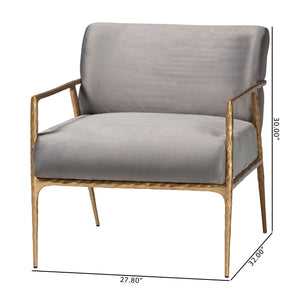 Baxton Studio Baxton Ilmari Velvet Lounge Chair — Hand‑Forged Hammered Metal Frame, Deep Seat, Plush Velvet Comfort FUR6887-Upholstered/Metal Frame-CC