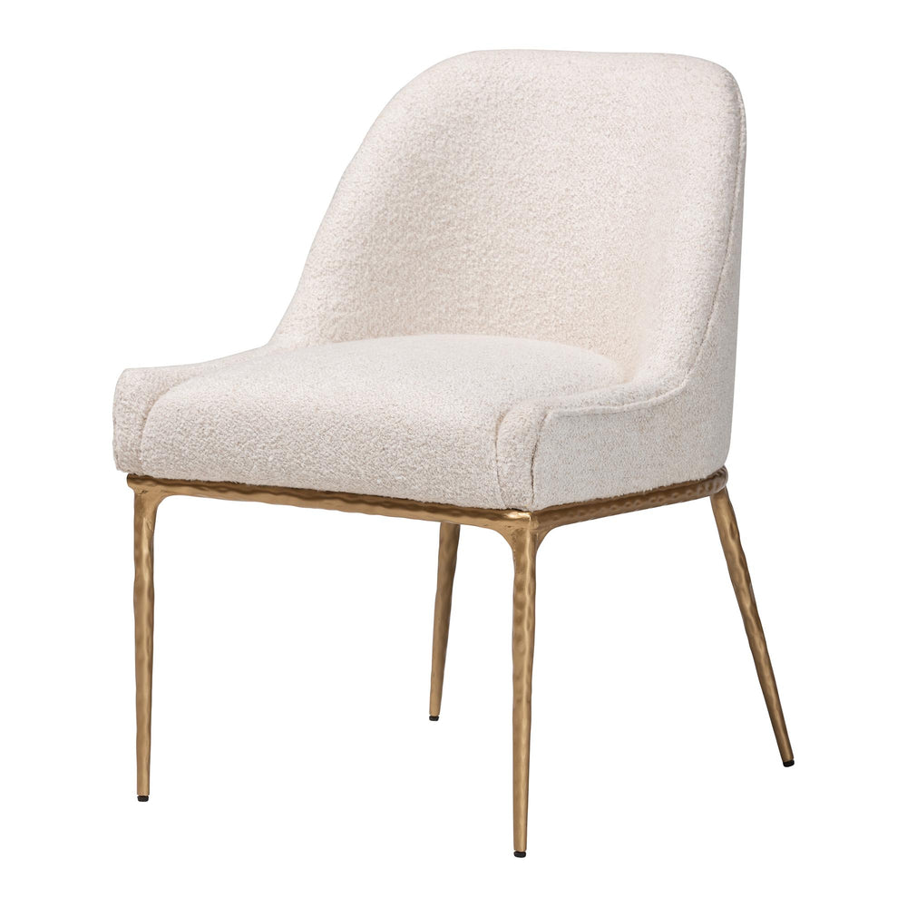 Baxton Studio Baxton Nalima Boucle Dining Chair — Handcrafted Wingback With Hammered Gold Metal Frame, Plush Seat FUR6888-Upholstered/Metal Frame-DC