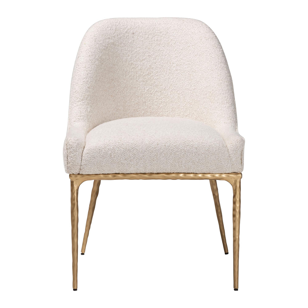 Baxton Studio Baxton Nalima Boucle Dining Chair — Handcrafted Wingback With Hammered Gold Metal Frame, Plush Seat FUR6888-Upholstered/Metal Frame-DC