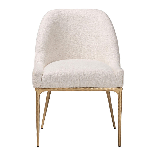 Baxton Studio Baxton Nalima Boucle Dining Chair — Handcrafted Wingback With Hammered Gold Metal Frame, Plush Seat FUR6888-Upholstered/Metal Frame-DC