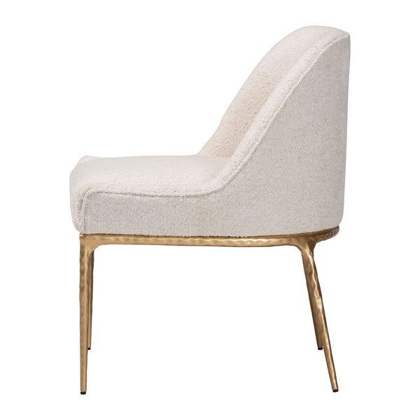 Baxton Studio Baxton Nalima Boucle Dining Chair — Handcrafted Wingback With Hammered Gold Metal Frame, Plush Seat FUR6888-Upholstered/Metal Frame-DC