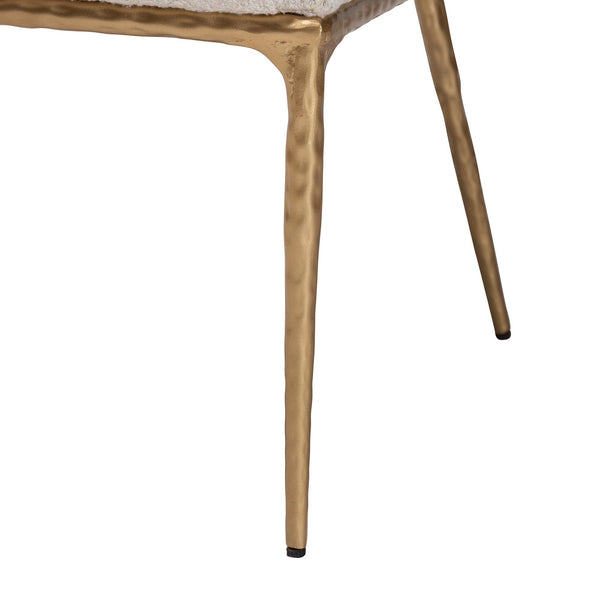 Baxton Studio Baxton Nalima Boucle Dining Chair — Handcrafted Wingback With Hammered Gold Metal Frame, Plush Seat FUR6888-Upholstered/Metal Frame-DC