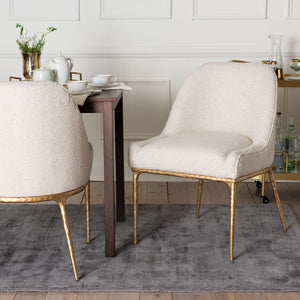 Baxton Studio Baxton Nalima Boucle Dining Chair — Handcrafted Wingback With Hammered Gold Metal Frame, Plush Seat FUR6888-Upholstered/Metal Frame-DC