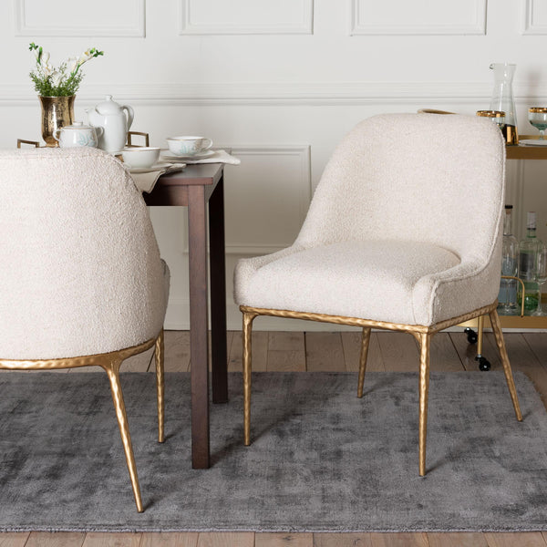 Baxton Studio Baxton Nalima Boucle Dining Chair — Handcrafted Wingback With Hammered Gold Metal Frame, Plush Seat FUR6888-Upholstered/Metal Frame-DC