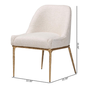 Baxton Studio Baxton Nalima Boucle Dining Chair — Handcrafted Wingback With Hammered Gold Metal Frame, Plush Seat FUR6888-Upholstered/Metal Frame-DC