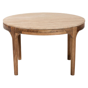 Baxton Studio Baxton Prospero Travertine Coffee Table — Round Mango Wood Frame, Sculptural Veining, Fully Assembled FUR6889-Natural Travertine Top-CT