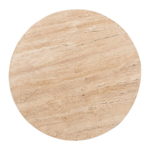 Baxton Studio Baxton Prospero Travertine Coffee Table — Round Mango Wood Frame, Sculptural Veining, Fully Assembled FUR6889-Natural Travertine Top-CT