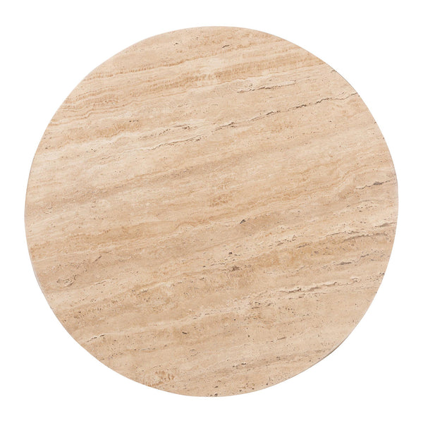 Baxton Studio Baxton Prospero Travertine Coffee Table — Round Mango Wood Frame, Sculptural Veining, Fully Assembled FUR6889-Natural Travertine Top-CT