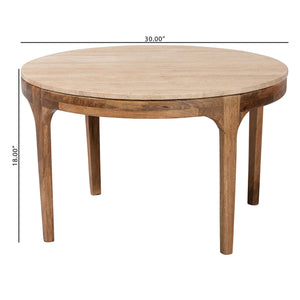 Baxton Studio Baxton Prospero Travertine Coffee Table — Round Mango Wood Frame, Sculptural Veining, Fully Assembled FUR6889-Natural Travertine Top-CT