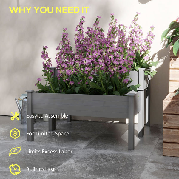 English Elm Outsunny Two Tier Elevated Fir Wood Planter Raised Garden Bed for Herbs and Vegetables W2225P174444