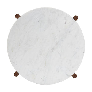Baxton Studio Baxton Quindalyn Round Marble Coffee Table With Mango Wood Frame, Two-Tier Shelf, Handcrafted Elegance FUR6890-Natural Marble Top 2 Tier-CT