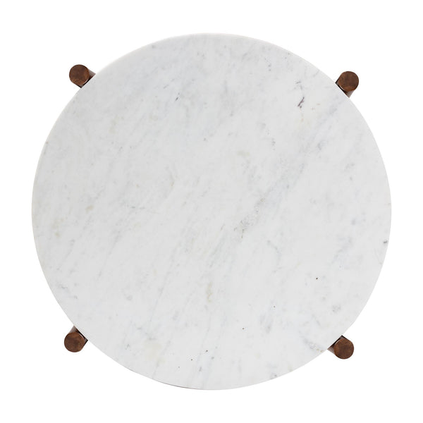 Baxton Studio Baxton Quindalyn Round Marble Coffee Table With Mango Wood Frame, Two-Tier Shelf, Handcrafted Elegance FUR6890-Natural Marble Top 2 Tier-CT