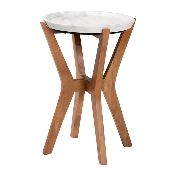 Baxton Studio Baxton Phaedra Marble End Table — Handcrafted Mango Wood Frame, Sculptural Tray Top Accent FUR6891-Marble Tray-ET