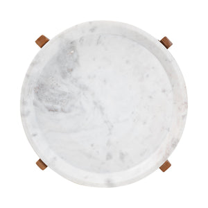 Baxton Studio Baxton Phaedra Marble End Table — Handcrafted Mango Wood Frame, Sculptural Tray Top Accent FUR6891-Marble Tray-ET