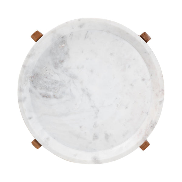 Baxton Studio Baxton Phaedra Marble End Table — Handcrafted Mango Wood Frame, Sculptural Tray Top Accent FUR6891-Marble Tray-ET