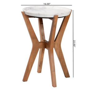 Baxton Studio Baxton Phaedra Marble End Table — Handcrafted Mango Wood Frame, Sculptural Tray Top Accent FUR6891-Marble Tray-ET