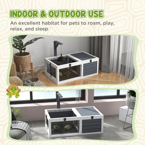 English Elm Pawhut Fir Wood Tortoise Enclosure Two Zone Habitat with Lamp Holder and Waterproof Trays W2225P173734
