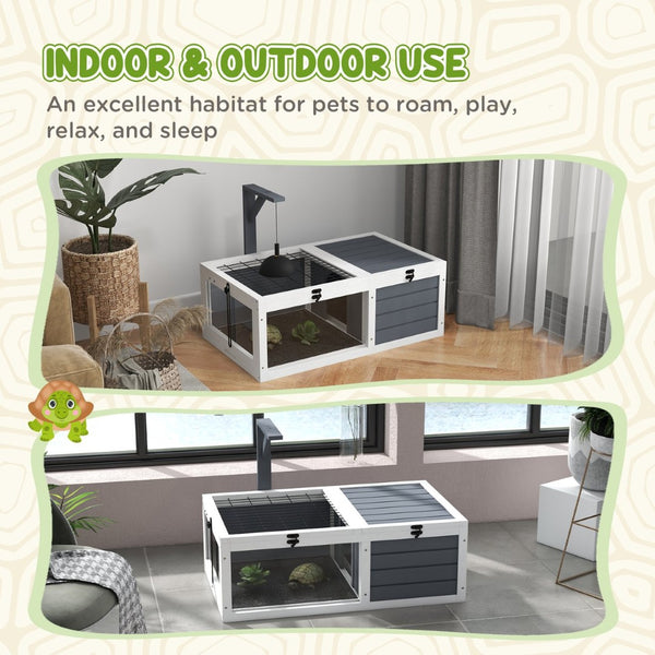 English Elm Pawhut Fir Wood Tortoise Enclosure Two Zone Habitat with Lamp Holder and Waterproof Trays W2225P173734