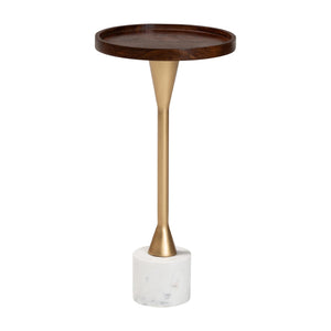 Baxton Studio Baxton Mango Wood Tray Pedestal Table With Marble Base — Handcrafted Compact Accent For Small Spaces FUR6892-Wood Tray-ET
