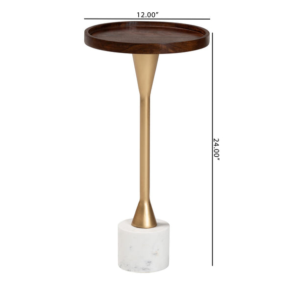 Baxton Studio Baxton Mango Wood Tray Pedestal Table With Marble Base — Handcrafted Compact Accent For Small Spaces FUR6892-Wood Tray-ET