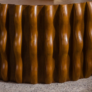 English Elm Drum Fluted Round Coffee Table - Mid-Century Modern Design For Living Room & Bedroom, Fully Assembled! W3158P355087