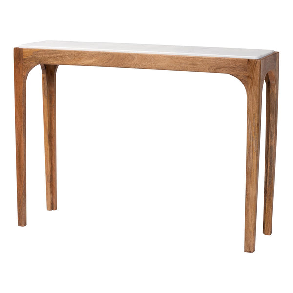 Baxton Studio Baxton Lluvia Slim Marble Console Table With Mango Wood Frame, Handcrafted Raised Top Accent FUR6894-Natural Marble Top-Console Table