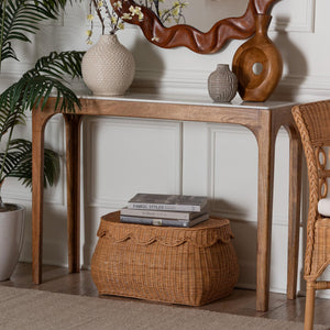 Baxton Studio Baxton Lluvia Slim Marble Console Table With Mango Wood Frame, Handcrafted Raised Top Accent FUR6894-Natural Marble Top-Console Table