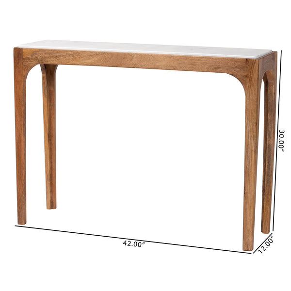 Baxton Studio Baxton Lluvia Slim Marble Console Table With Mango Wood Frame, Handcrafted Raised Top Accent FUR6894-Natural Marble Top-Console Table