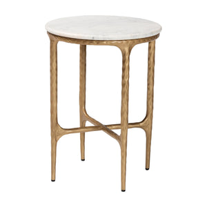 Baxton Studio Baxton Akanji Marble End Table — Hand-Forged Hammered Metal Frame, Round Rustic Modern Accent, Fully Assembled FUR6895-Marble Top Hammer Iron-ET