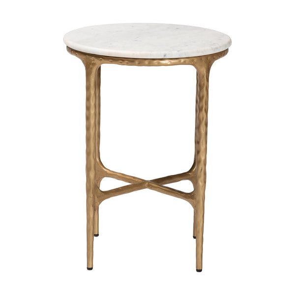 Baxton Studio Baxton Akanji Marble End Table — Hand-Forged Hammered Metal Frame, Round Rustic Modern Accent, Fully Assembled FUR6895-Marble Top Hammer Iron-ET