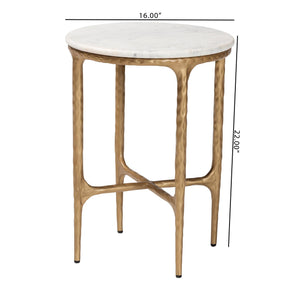 Baxton Studio Baxton Akanji Marble End Table — Hand-Forged Hammered Metal Frame, Round Rustic Modern Accent, Fully Assembled FUR6895-Marble Top Hammer Iron-ET