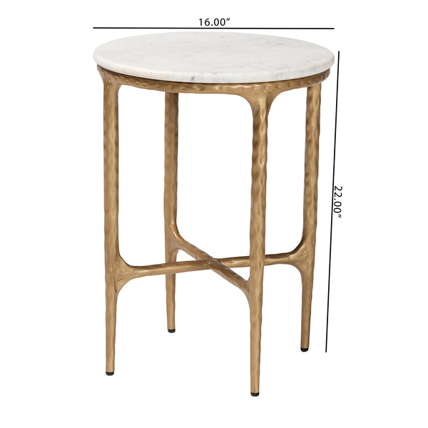 Baxton Studio Baxton Akanji Marble End Table — Hand-Forged Hammered Metal Frame, Round Rustic Modern Accent, Fully Assembled FUR6895-Marble Top Hammer Iron-ET