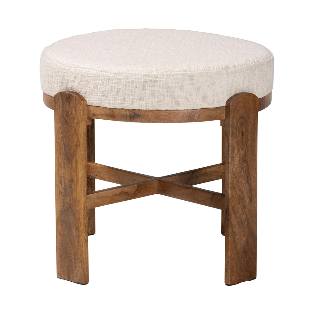 Baxton Studio Baxton Round Fabric Ottoman With Mango Wood Crisscross Base — Plush Upholstered Stool, Fully Assembled FUR6896-Round-Footstool