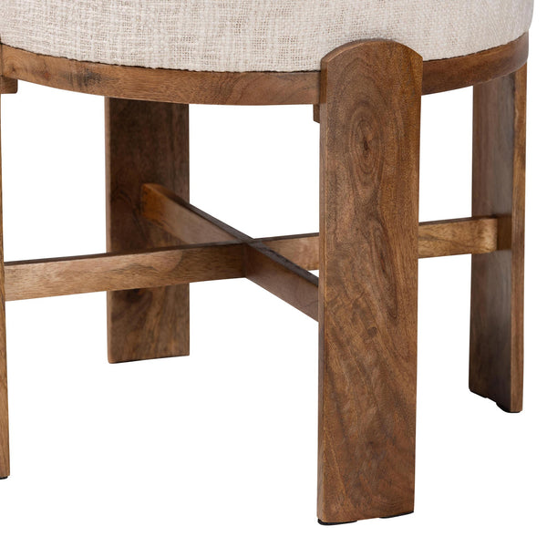 Baxton Studio Baxton Round Fabric Ottoman With Mango Wood Crisscross Base — Plush Upholstered Stool, Fully Assembled FUR6896-Round-Footstool