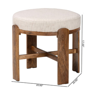 Baxton Studio Baxton Round Fabric Ottoman With Mango Wood Crisscross Base — Plush Upholstered Stool, Fully Assembled FUR6896-Round-Footstool