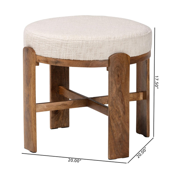 Baxton Studio Baxton Round Fabric Ottoman With Mango Wood Crisscross Base — Plush Upholstered Stool, Fully Assembled FUR6896-Round-Footstool