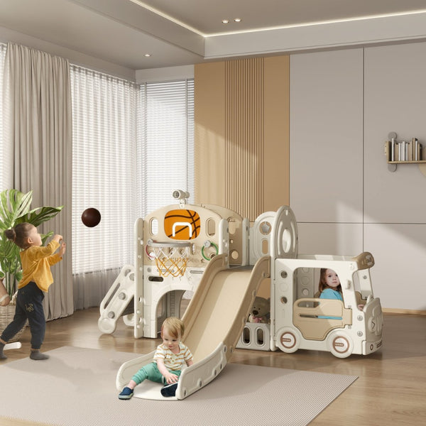English Elm Qaba 9 in 1 Toddler Activity Climber Indoor Slide Set with Car Theme Play Center W2225P229333