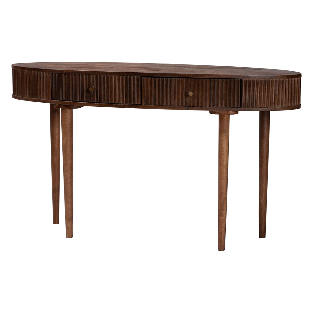 Baxton Studio Baxton Linore Fluted Mango Wood Console Table With Oval Top, 2 Drawers & Metal Pulls, 52"W FUR6897-2DW-Console Table