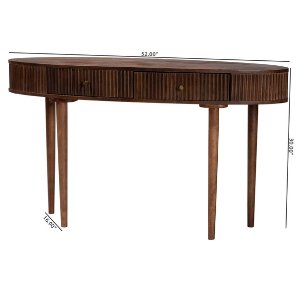 Baxton Studio Baxton Linore Fluted Mango Wood Console Table With Oval Top, 2 Drawers & Metal Pulls, 52"W FUR6897-2DW-Console Table