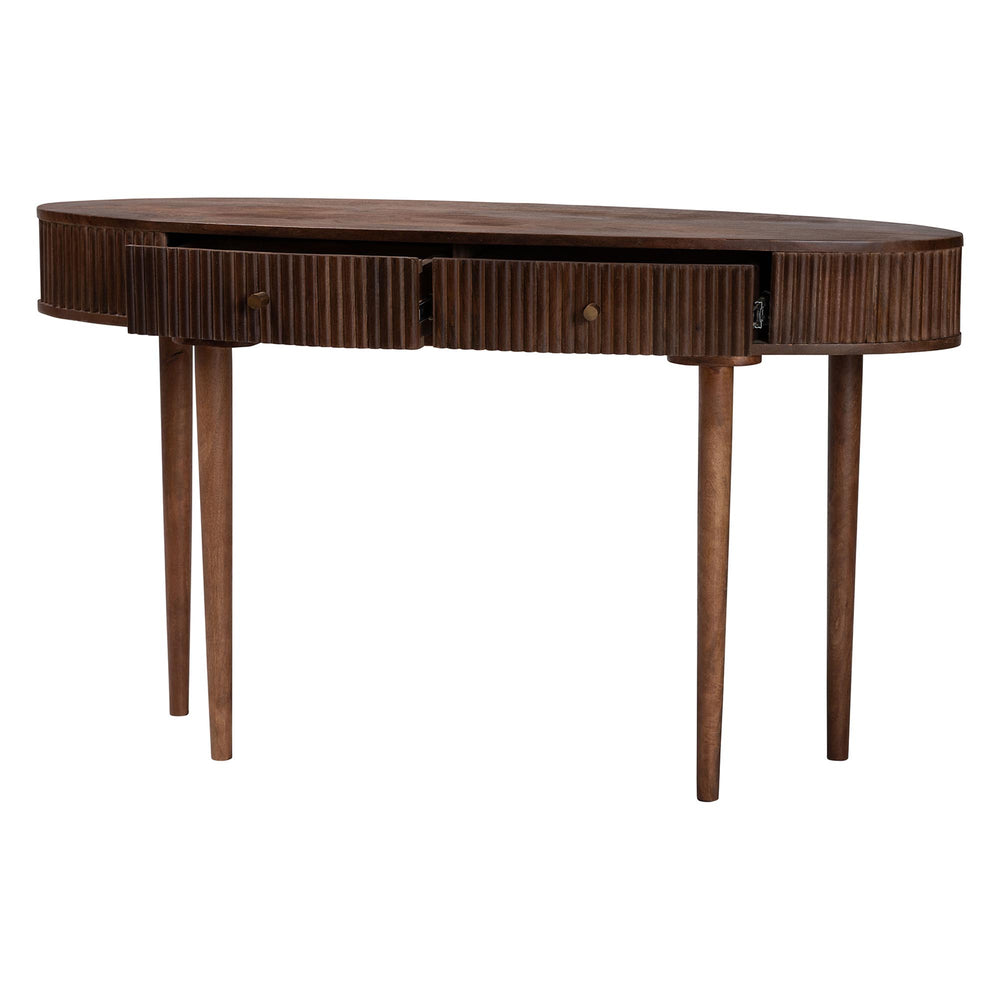 Baxton Studio Baxton Linore Fluted Mango Wood Console Table With Oval Top, 2 Drawers & Metal Pulls, 52"W FUR6897-2DW-Console Table