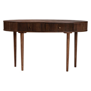 Baxton Studio Baxton Linore Fluted Mango Wood Console Table With Oval Top, 2 Drawers & Metal Pulls, 52"W FUR6897-2DW-Console Table