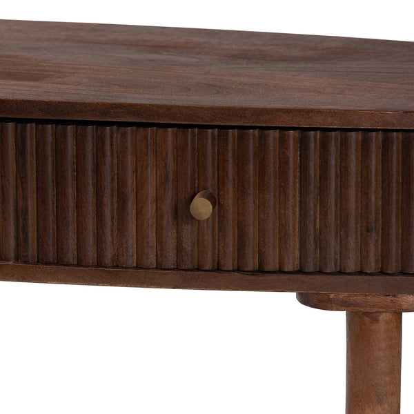 Baxton Studio Baxton Linore Fluted Mango Wood Console Table With Oval Top, 2 Drawers & Metal Pulls, 52"W FUR6897-2DW-Console Table