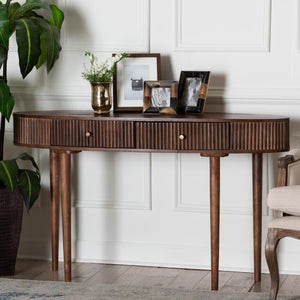 Baxton Studio Baxton Linore Fluted Mango Wood Console Table With Oval Top, 2 Drawers & Metal Pulls, 52"W FUR6897-2DW-Console Table