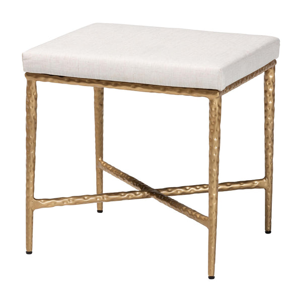 Baxton Studio Baxton Fumiye Cocktail Ottoman — Hand-Forged Hammered Steel Base, Plush Cotton Upholstery, 18" FUR6898-Square-Footstool