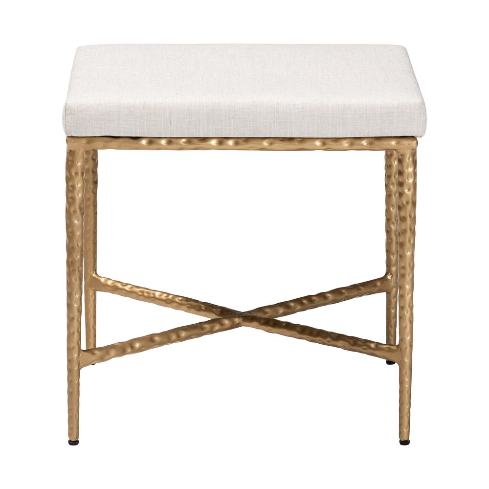 Baxton Studio Baxton Fumiye Cocktail Ottoman — Hand-Forged Hammered Steel Base, Plush Cotton Upholstery, 18" FUR6898-Square-Footstool