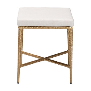 Baxton Studio Baxton Fumiye Cocktail Ottoman — Hand-Forged Hammered Steel Base, Plush Cotton Upholstery, 18" FUR6898-Square-Footstool